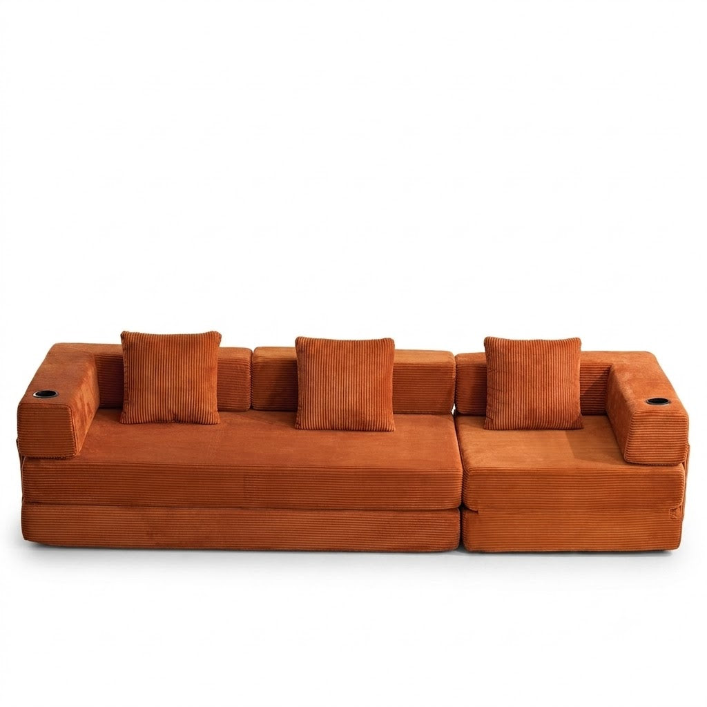Canapé Lit Modulable Velours Côtelé Design | 3 Places Compact
