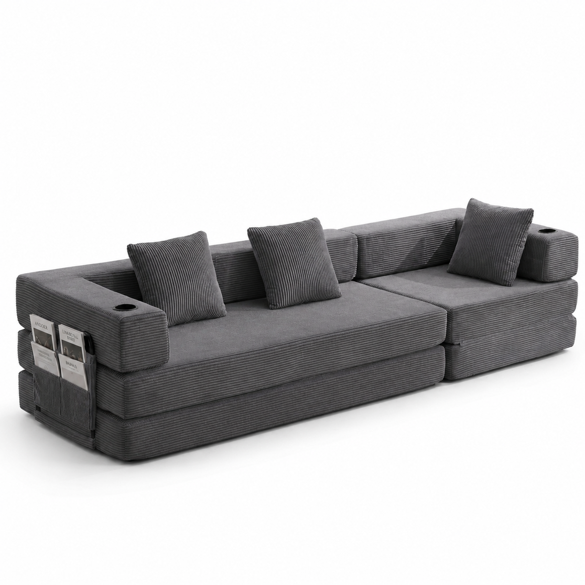 Canapé Lit Modulable Velours Côtelé Design | 3 Places Compact