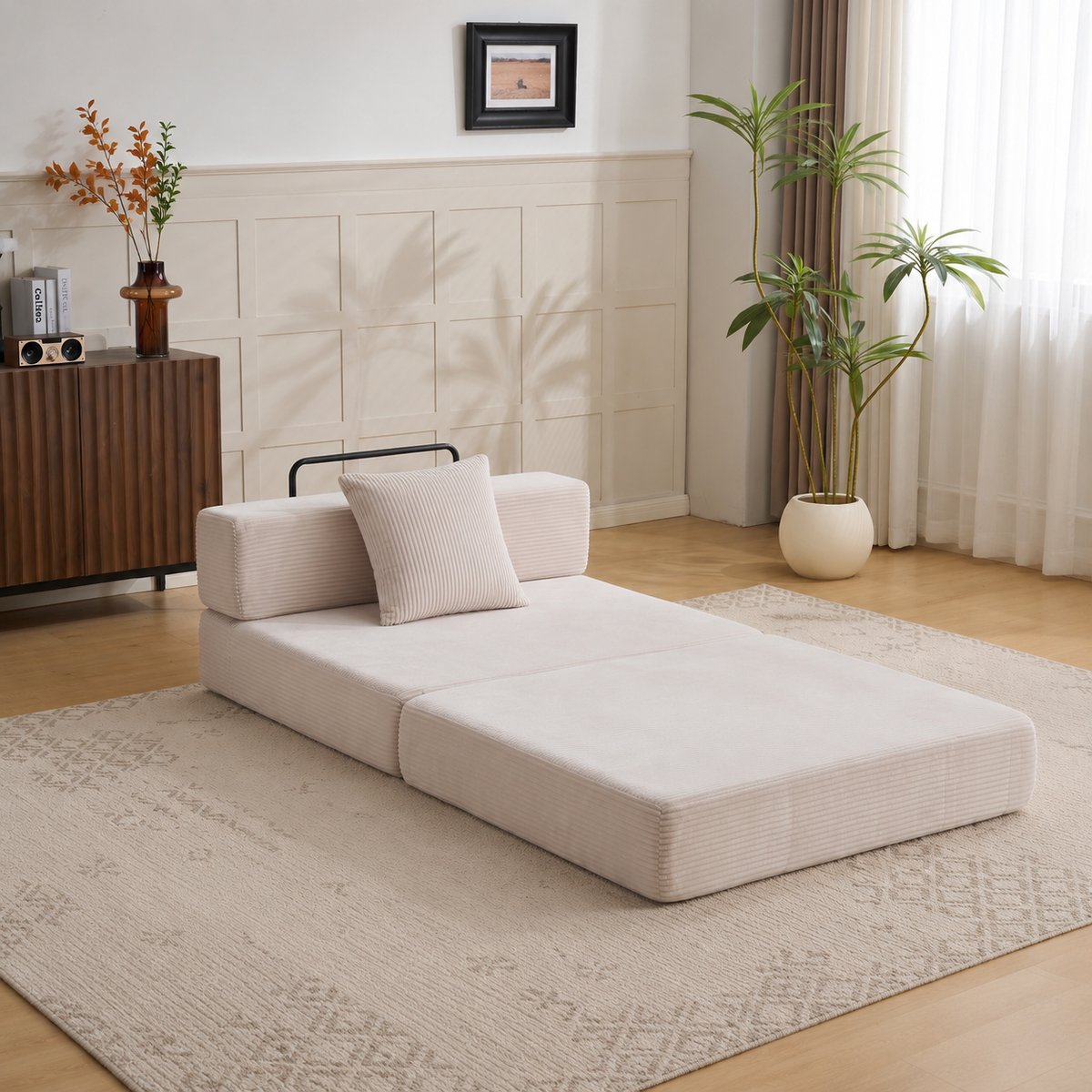 Canapé Lit Modulable Velours Côtelé Design | 1 Place Compact