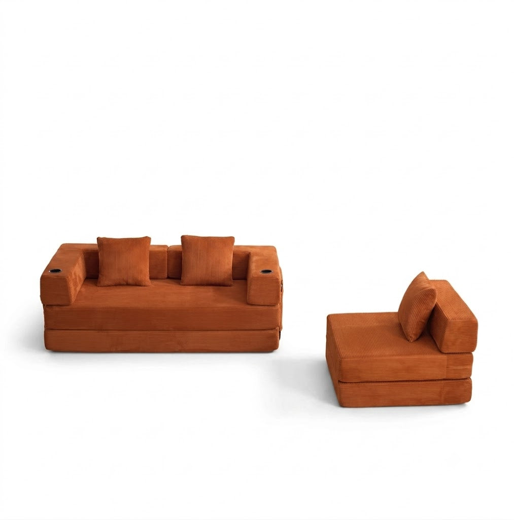Canapé Lit Modulable Velours Côtelé Design | 3 Places Compact