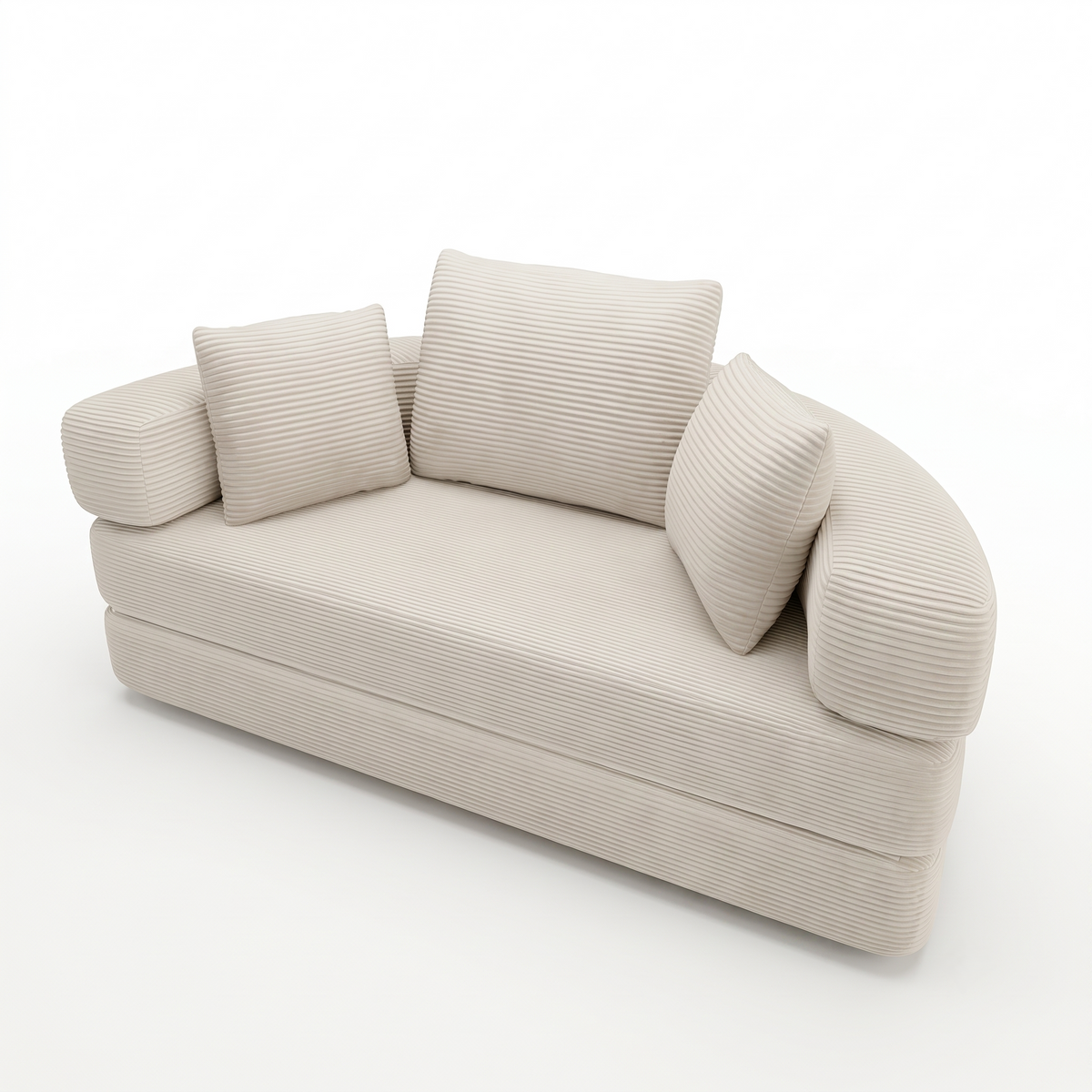 Canapé Lit Demi Cercle en Velours Côtelé Blanc Cassé – Sans Cadre, Pliable