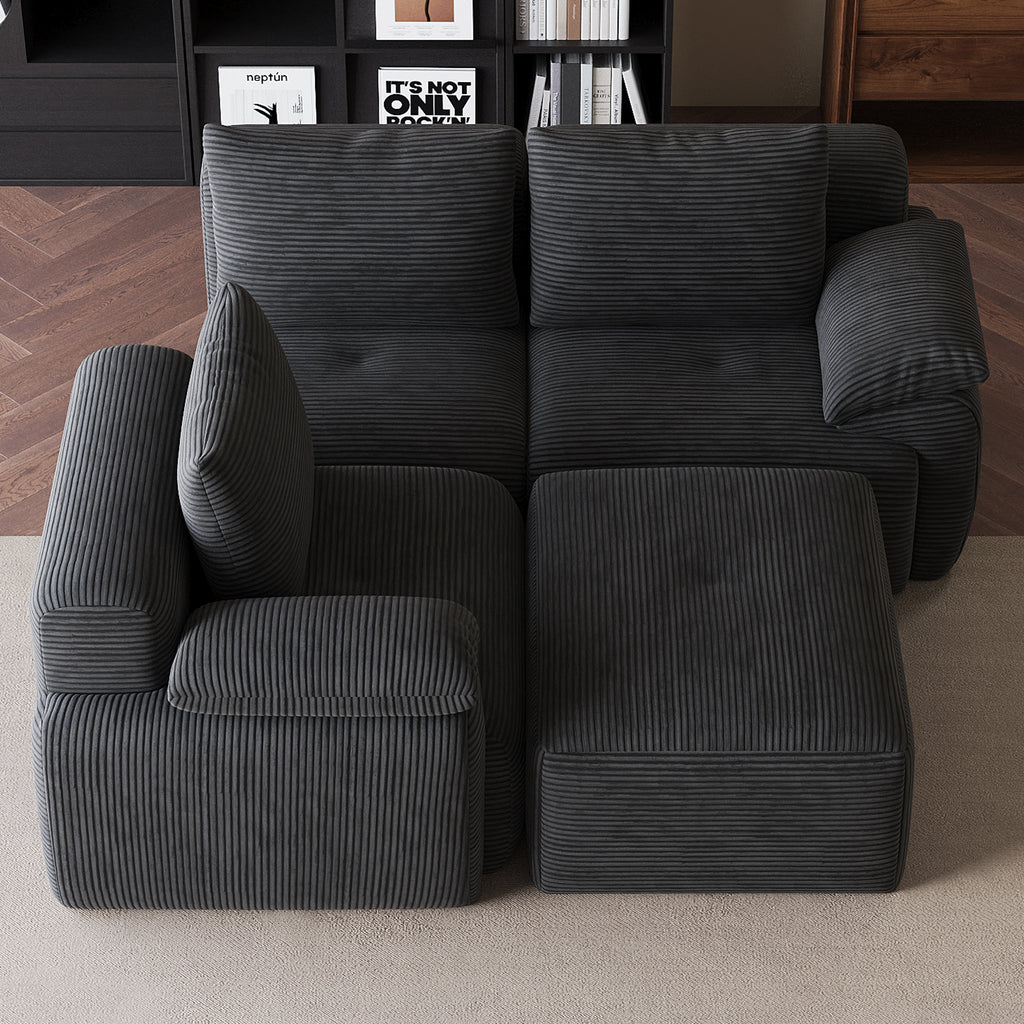 Canapé Lit L en Velours Côtelé Gris Anthracite – Canapé d'Angle Modulaire