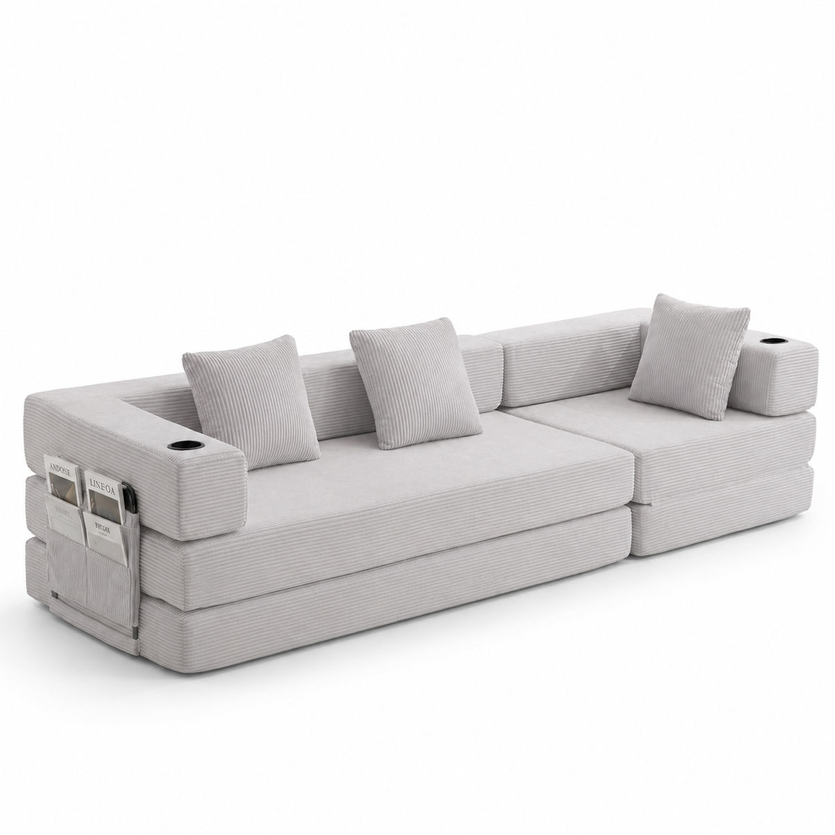 Canapé Lit Modulable Velours Côtelé Design | 3 Places Compact