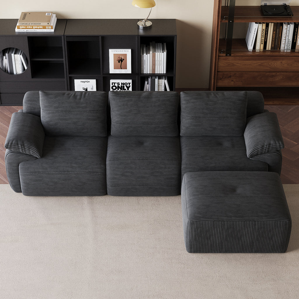 Canapé Lit L en Velours Côtelé Gris Anthracite – Canapé d'Angle Modulaire