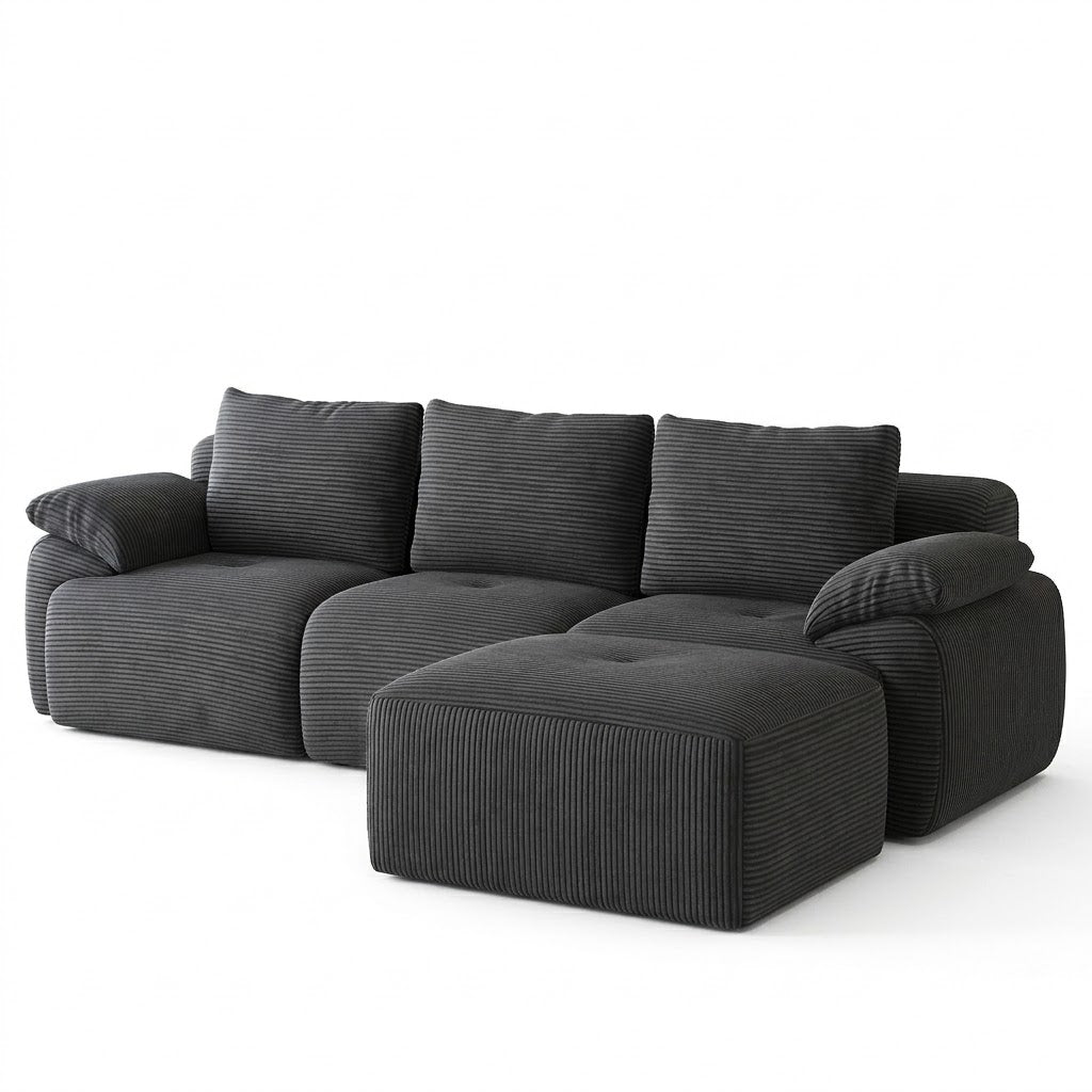 Canapé Lit L en Velours Côtelé Gris Anthracite – Canapé d'Angle Modulaire
