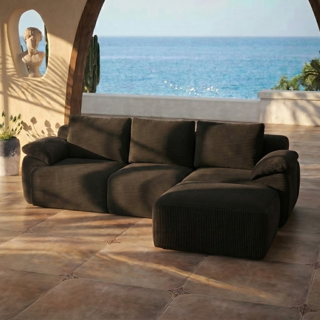 Canapé Lit L en Velours Côtelé Gris Anthracite – Canapé d'Angle Modulaire