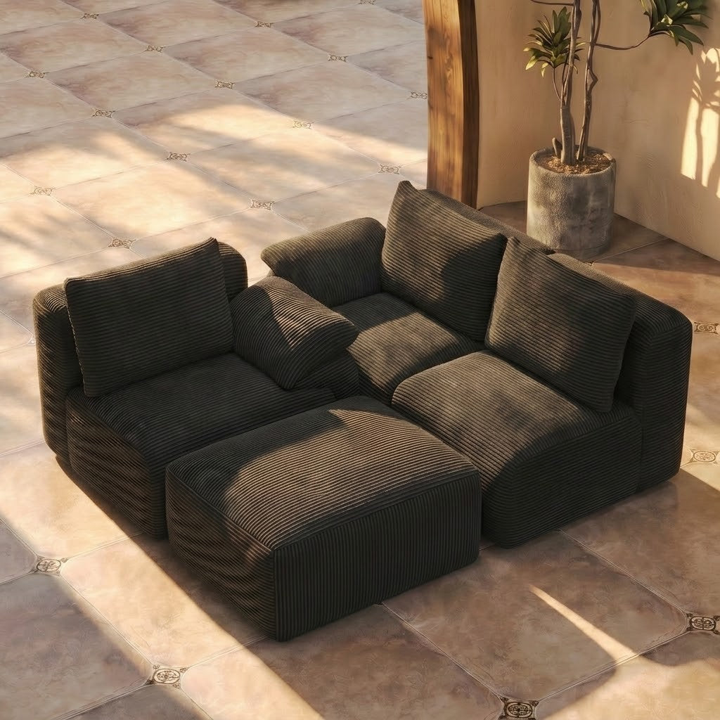 Canapé Lit L en Velours Côtelé Gris Anthracite – Canapé d'Angle Modulaire