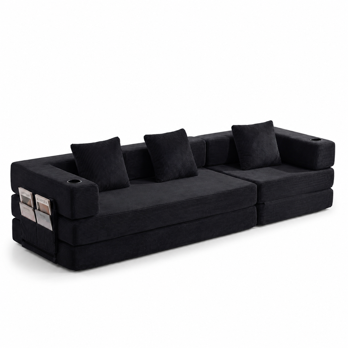 Canapé Lit Modulable Velours Côtelé Design | 3 Places Compact