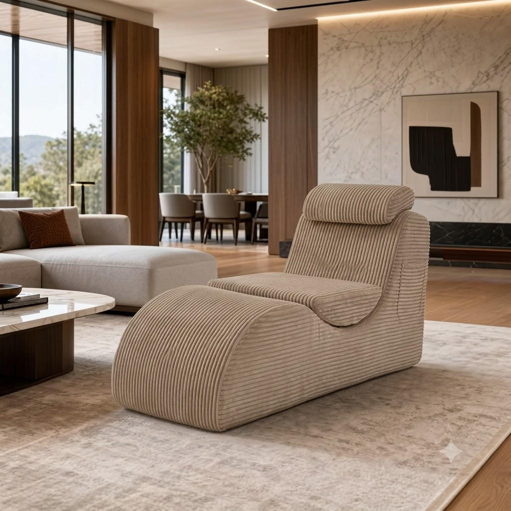 Siège de relaxation en velours côtelé avec repose-pieds intégré